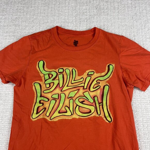 2019 Billie Eilish Graffiti Spell Out Graphic Orange Shirt XS Merch - Picture 6 of 16